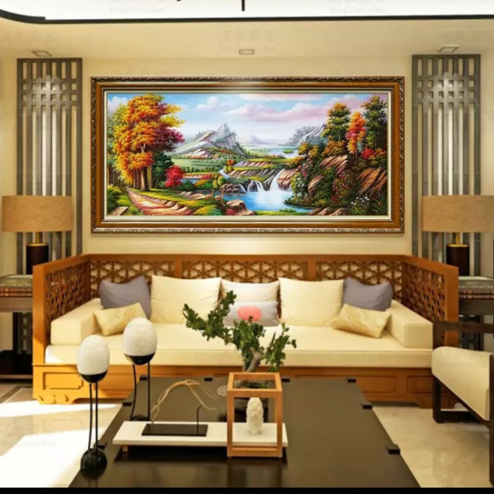 手绘欧式风景画手工招财聚宝盆客厅油画背景墙装饰画横版挂画壁画 8月29日发完 虎窝拼