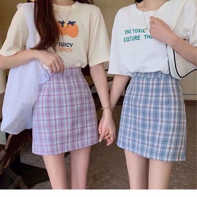 24213/格子半身裙女夏2021新款春款高腰薄款a字短裙包臀裙bm风紫色裙子