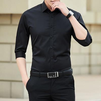 10433/衬衫男短袖修身韩版男士休闲七分袖衬衣潮流帅气半袖夏季中袖寸衫