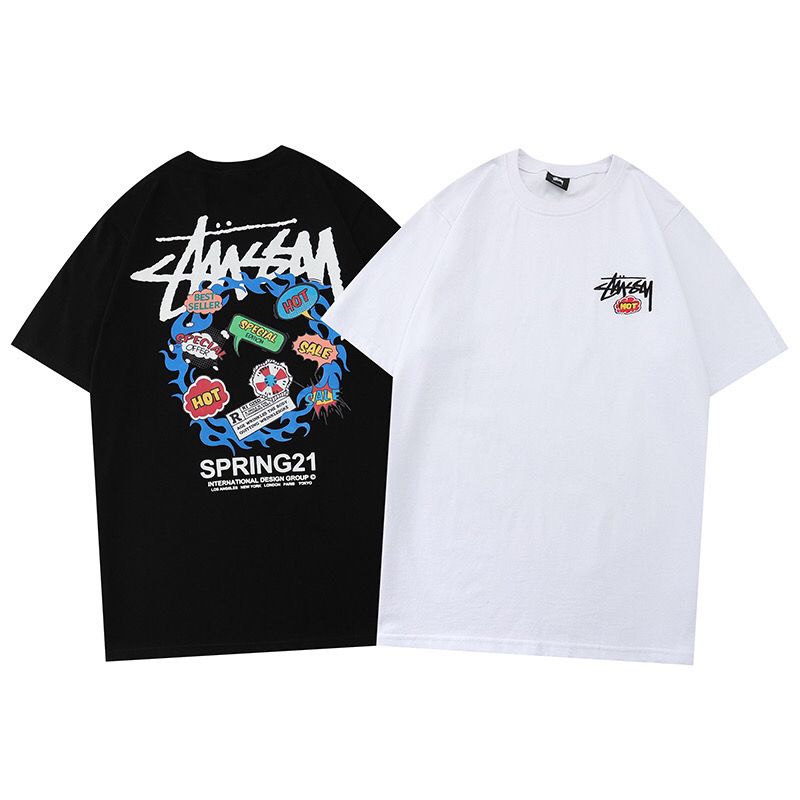 stussy斯图西胸口刺绣短袖t恤男女夏季宽松潮牌印花logo运动上衣