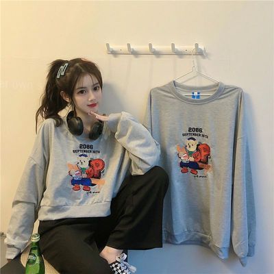 10028/套头印花含棉卫衣女春2021新款韩版学生慵懒风长袖上衣外套ins潮