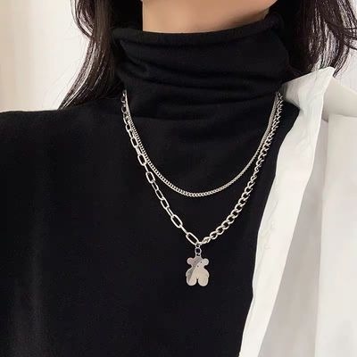 27858/双层小熊项链项链女ins不掉色锁骨链甜酷女潮个性轻奢小众高级感