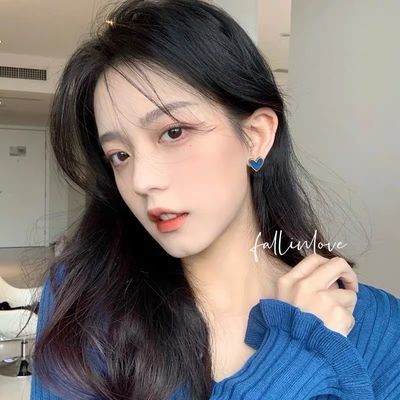 34731/蓝色爱心耳钉女韩国气质网红耳环圆脸显瘦大气新款2021潮时尚耳饰
