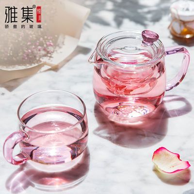 玻璃茶壶泡茶泡茶杯耐高温加厚小茶壶茶水分离茶具套装雅集花茶壶