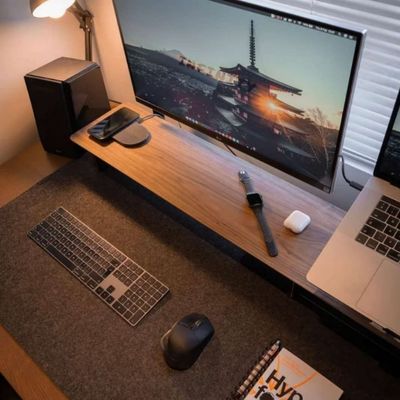 北美黑胡桃面电脑增高架台式电脑电脑桌面改造