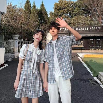 37151/新款情侣装夏装一衣一裙子潮流小众设计感连衣裙短袖衬衫你衣我裙