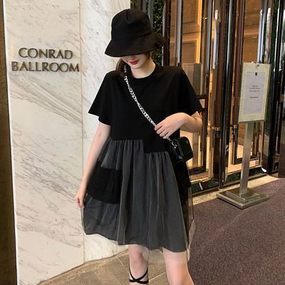 40733/2021新款夏季高腰设计超仙连衣裙森系仙女风网纱拼接宽松显瘦裙子