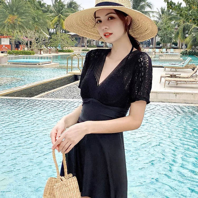 Swimsuit for women 2023 new one-piece skirt covering belly, slimming and sexy plus size students Korean ins hot spring