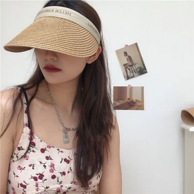 62785/夏季遮阳草帽无顶发夹式字母空顶太阳帽防紫外线百搭款女帽潮
