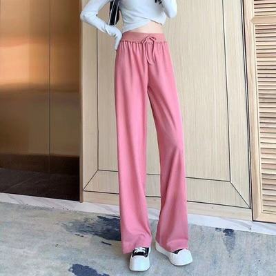 40110/夏季日系冰丝阔腿裤女学生百搭高腰显瘦休闲宽松九分裤子垂感薄款
