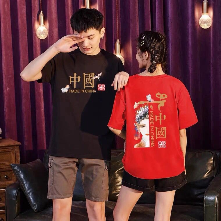國潮2021夏季新款短袖故宮聯名款京劇情侶純棉T恤女中國風班服潮