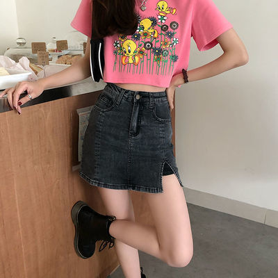 26940/牛仔半身裙女新款A字裙高腰韩版短裙包臀防走光性感ins潮开叉内衬