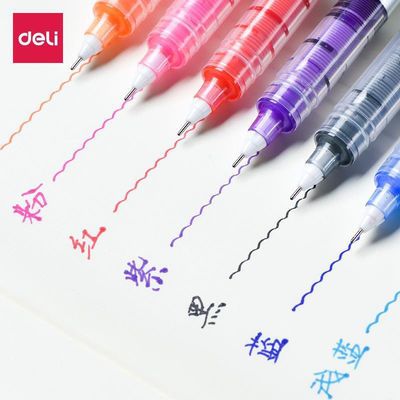 91295/得力彩色直液式走珠笔黑红绿橙色学生中性笔全针管考试专用水性笔