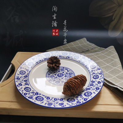 陶瓷平盘青花圆盘家用炒菜盘子牛排蒸鱼盘中式复古创意烧烤火锅盘