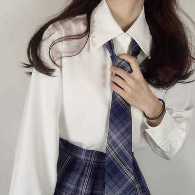 16254/JK制服刺绣衬衫女长袖基础款2020新款宽松学生米白色衬衣上衣春夏