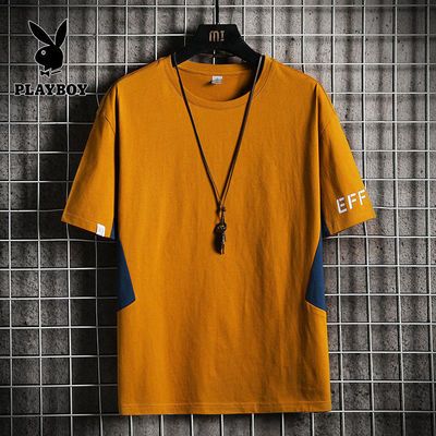 36649/花花公子短袖t恤男士夏季宽松体恤潮流时尚拼接撞色帅气潮牌上衣
