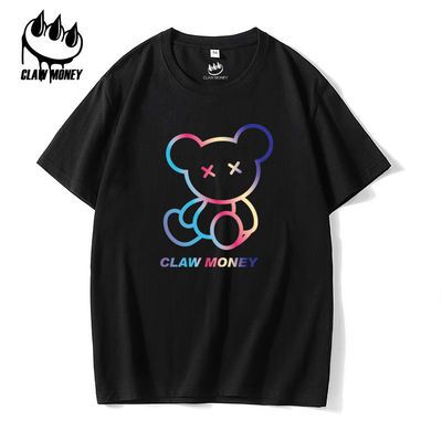 Claw Money纯棉短袖t恤男宽松大码ins上衣落肩圆领