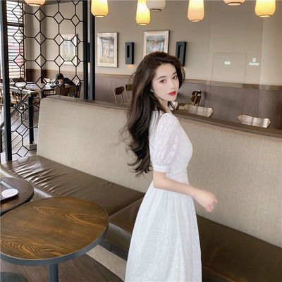 39943/2021年夏季新款女可甜可盐法式白色长裙设计感轻熟风甜美连衣裙子