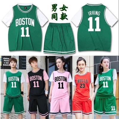 24691/定制男女生篮球服套装韩版宽松潮流运动服短袖假两件套学生篮球衣