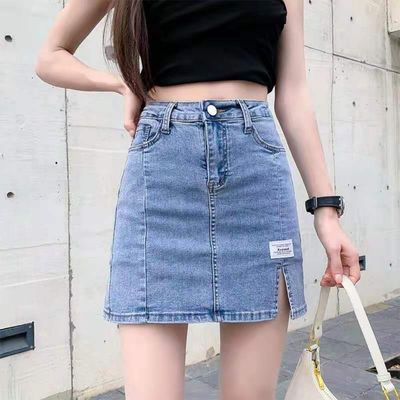 15931/牛仔裙短裙女夏季2021新款半身裙高腰a字裙辣妹包臀开叉裙子ins潮