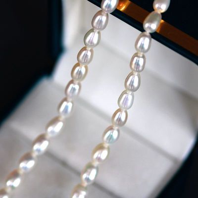 正品天然淡水珍珠项链米形珍珠项链椭圆形珍珠送婆婆送妈妈体面