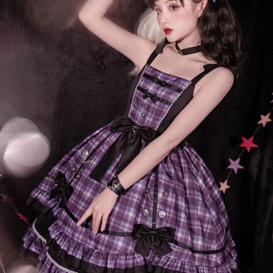 星魅 Ag原创正版夏季紫格打歌服lolita日常甜美洛丽塔连衣裙 虎窝拼
