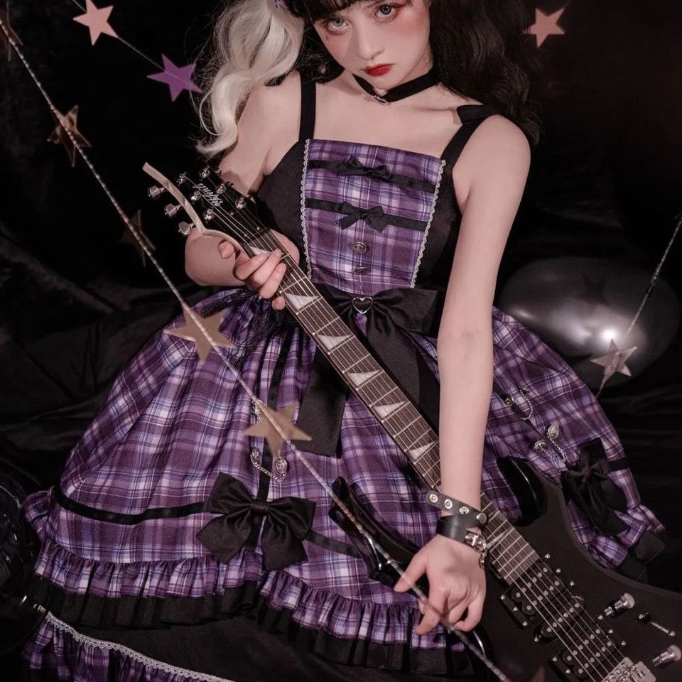星魅 Ag原创正版夏季紫格打歌服lolita日常甜美洛丽塔连衣裙 虎窝拼