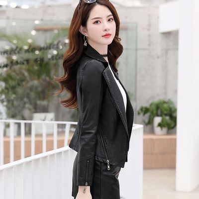 65356/女士春秋外套最新款皮衣真皮薄款羊皮皮夹克2021韩版修身显瘦翻领