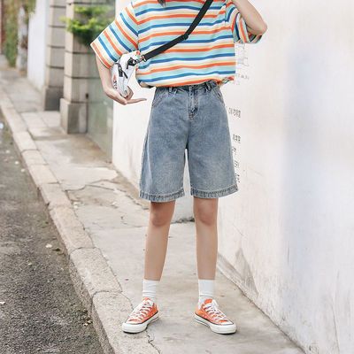 23892/大码胖妹妹夏季薄款高腰牛仔短裤百搭宽松做旧女热阔腿五分裤显瘦