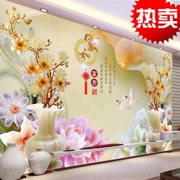 新款8d玉雕墙布客厅电视背景墙壁纸5d装饰墙画无缝影视墙壁纸壁画 虎窝拼