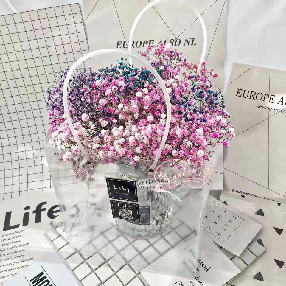 透明鲜花手提袋礼品袋防水pp塑料手拎装花袋情人节礼品花束包装 12月18日发完 虎窝拼