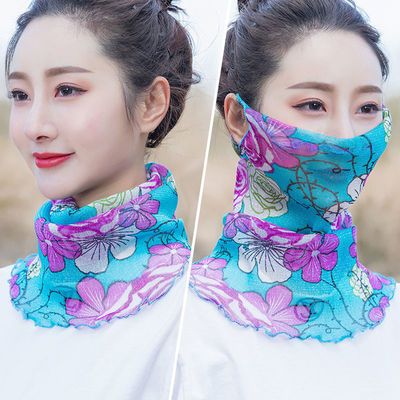 围脖女套头护颈围巾口罩挂耳面纱夏季薄款透气丝巾面罩韩版假领子