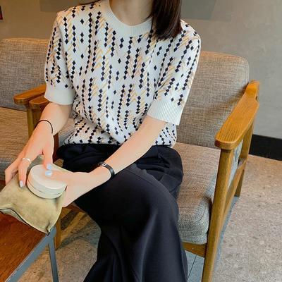 19529/冰丝针织衫夏短袖内搭春装2021年新款女装中袖打底衫春秋半袖上衣