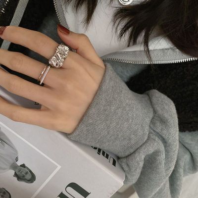 21354/戒指女ins褶皱款食指开口纯银不掉色时尚小众设计高级感气质手饰