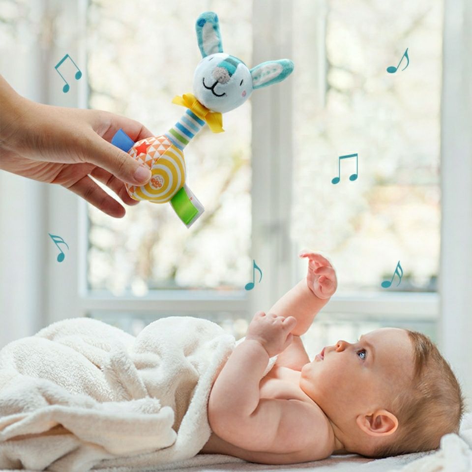 新生婴儿手摇铃宝宝0-6个月早教益智抓握diy布绒可入口BB摇棒玩具