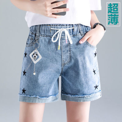 35470/夏季高腰牛仔短裤女2021新款宽松韩版松紧腰女士学生时尚夏天外穿