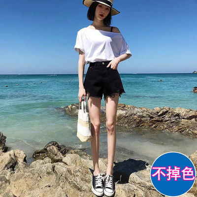 22048/高腰牛仔短裤女宽松韩版2021年新款夏季黑色显瘦破洞阔腿a字裤潮