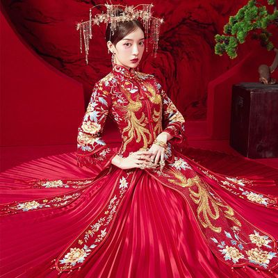 177034/秀禾服新娘2022款凤冠霞帔高端中式婚服小个子敬酒服夏季显瘦遮肚