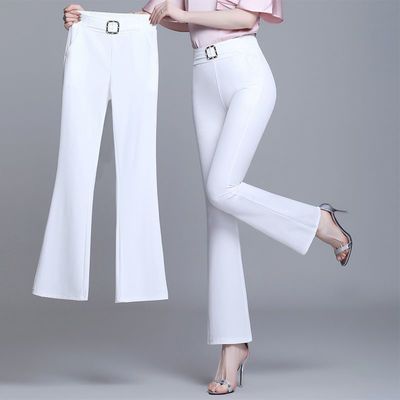 37424/2021夏季新款冰丝微喇叭裤女高腰九分修身显瘦百搭垂感有型长裤女
