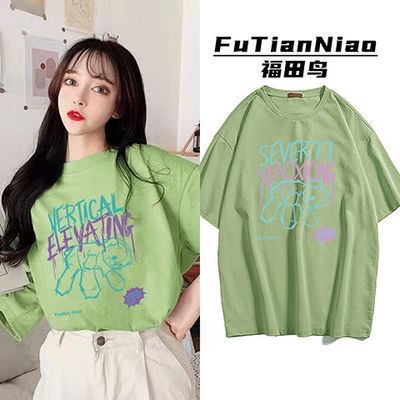 35186/短袖t恤女宽松含棉2021新款网红款夏天国潮休闲百搭ins潮牌t恤女