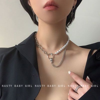 35316/珍珠拼接项链女chocker锁骨链ins网红时尚复古个性潮酷嘻哈脖颈链