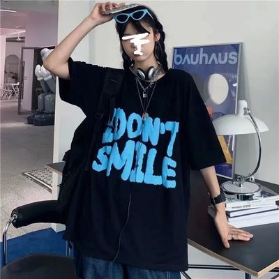 75879/纯棉盐系短袖韩国ins百搭夏季发泡工艺字母印花宽松短袖T恤女