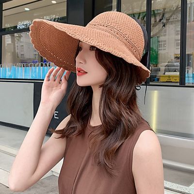 25887/防晒遮阳大沿太阳帽防紫外线卷卷可折叠空顶凉帽女夏透气时尚草帽