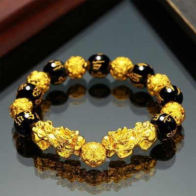 39373/越南沙金貔貅手链男款女士手串黑曜石招财玛瑙转运珠久不掉色正品