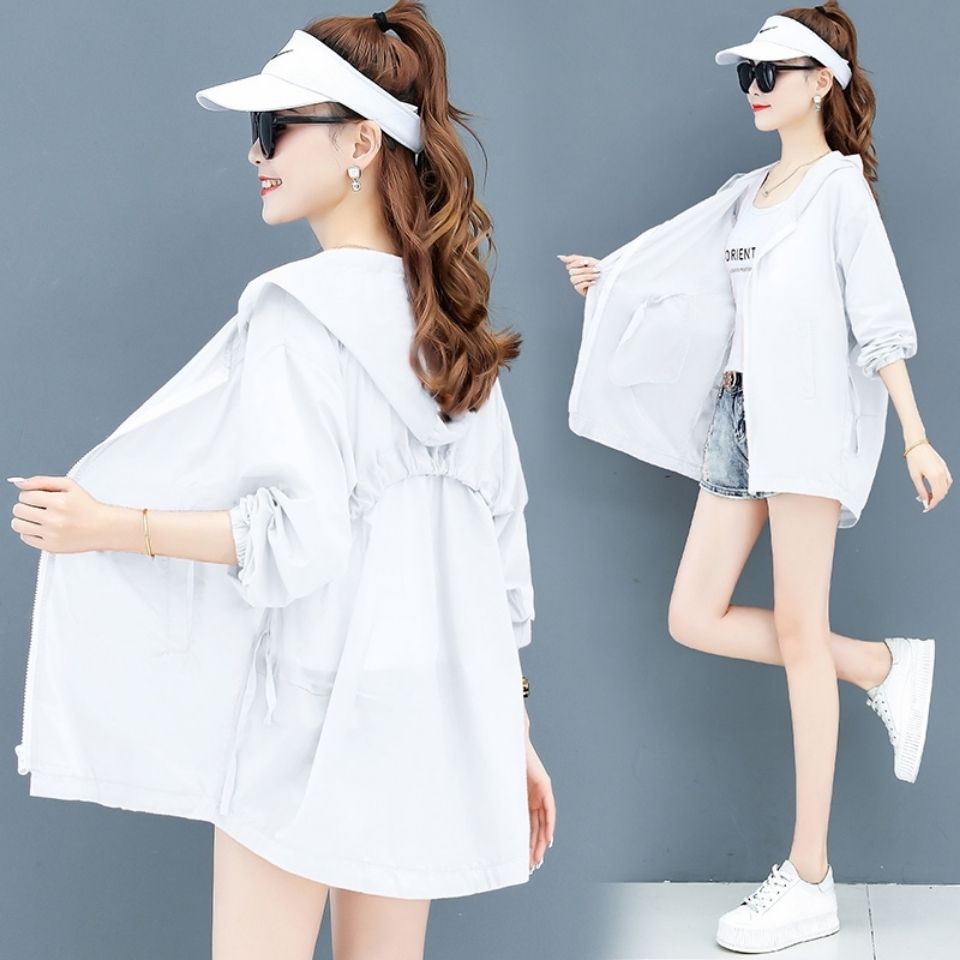 Sun protection clothing for women  summer ice silk sun protection shirt short Korean style hooded long sleeve sun protection clothing thin jacket