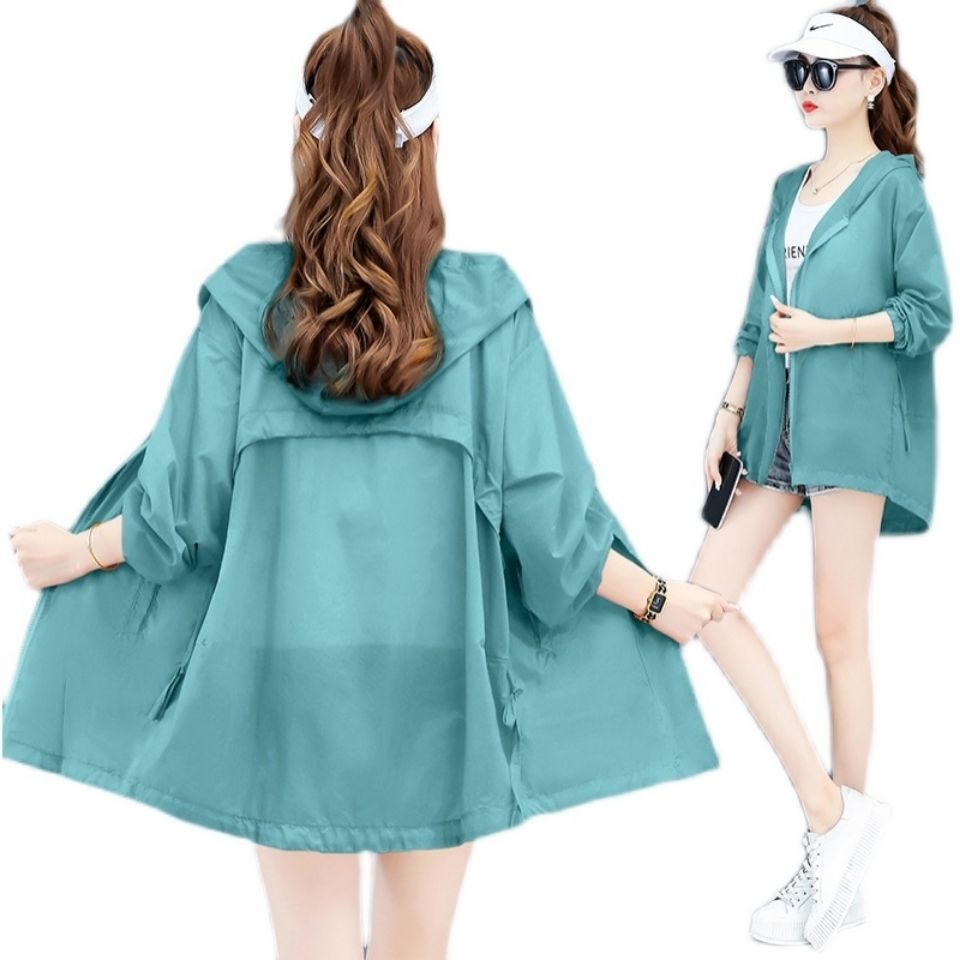 Sun protection clothing for women  summer ice silk sun protection shirt short Korean style hooded long sleeve sun protection clothing thin jacket