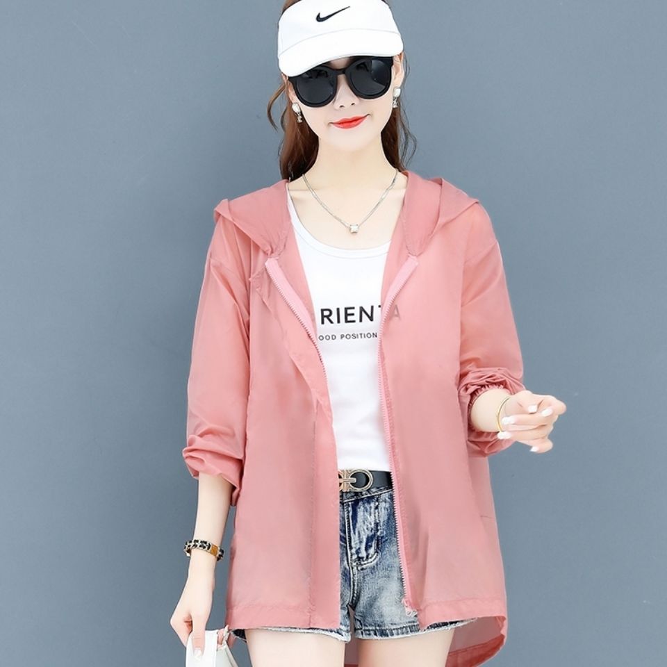 Sun protection clothing for women  summer ice silk sun protection shirt short Korean style hooded long sleeve sun protection clothing thin jacket