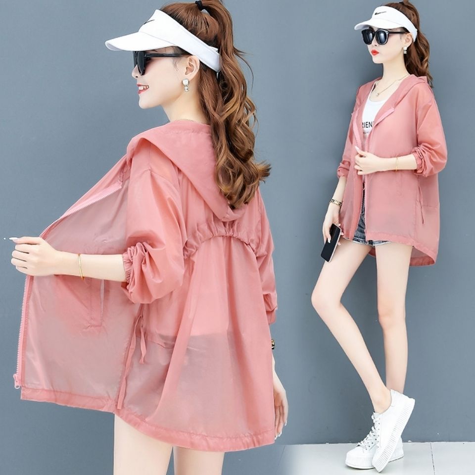 Sun protection clothing for women  summer ice silk sun protection shirt short Korean style hooded long sleeve sun protection clothing thin jacket