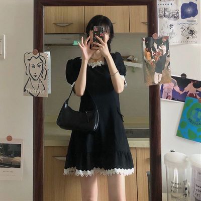 36805/今年夏季新款小黑裙显瘦裙子风法式泡泡袖甜辣连衣裙小个子轻熟风