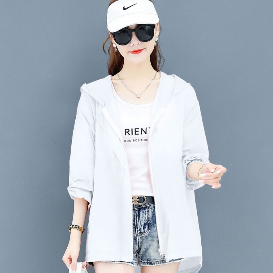 Sun protection clothing for women  summer ice silk sun protection shirt short Korean style hooded long sleeve sun protection clothing thin jacket